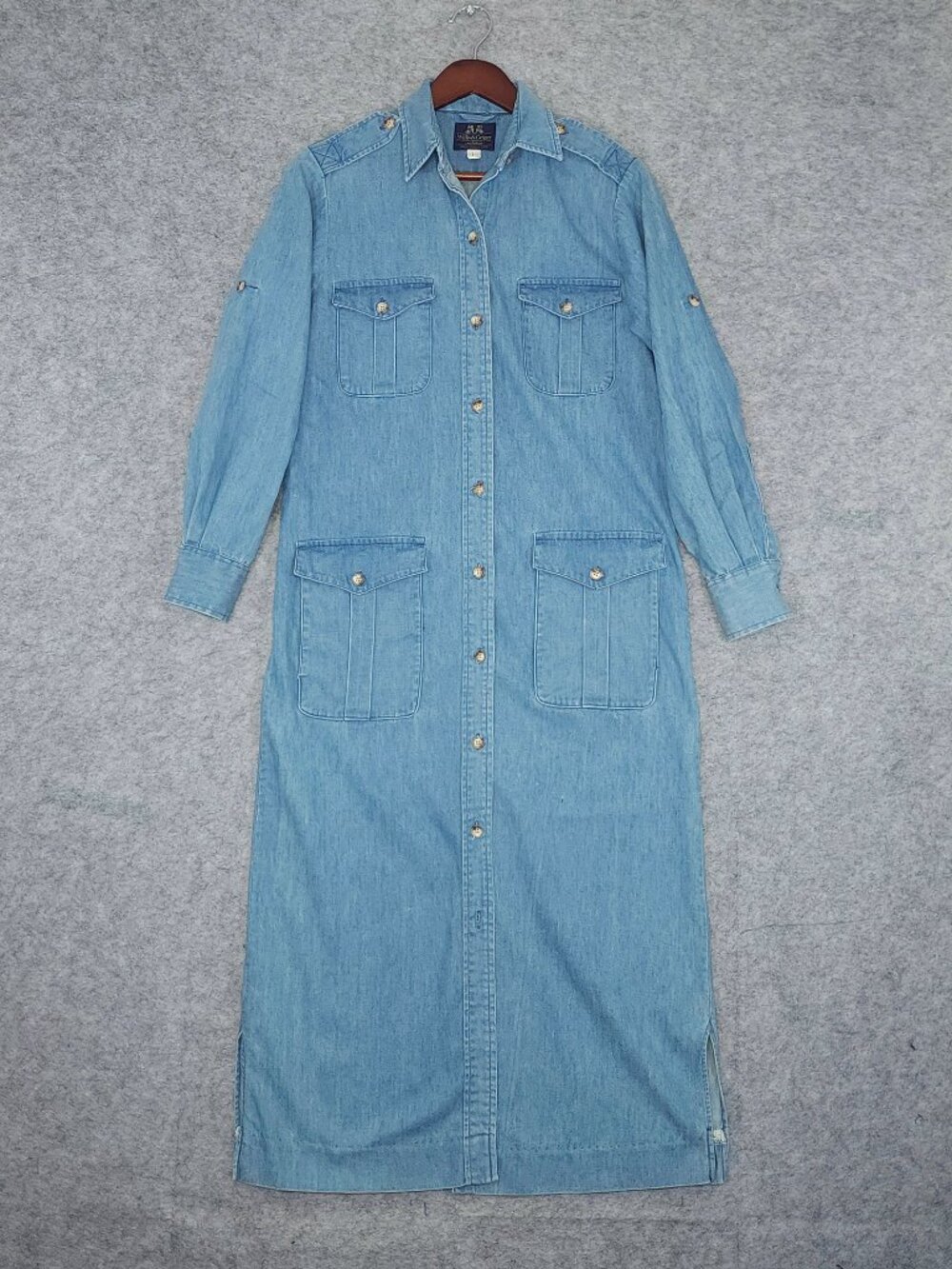 Willis & Geiger Rare Vtg Safari Denim Shirt Dress Size 1 Maxi USA Made Small